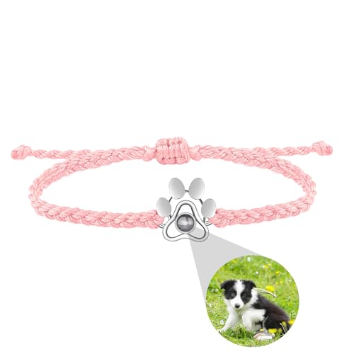 VAKTWPDLY Benutzerdefinierte Foto Hund Pfote Armbänder Personalisierte Foto Projektion Armband Einstellbare geflochtene Seil Armband Anpassbare Pet Lover Schmuck Geschenk für Hundeliebhaber von VAKTWPDLY