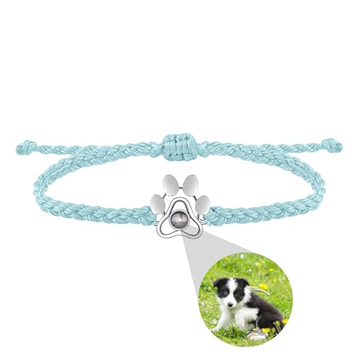 VAKTWPDLY Benutzerdefinierte Foto Hund Pfote Armbänder Personalisierte Foto Projektion Armband Einstellbare geflochtene Seil Armband Anpassbare Pet Lover Schmuck Geschenk für Hundeliebhaber von VAKTWPDLY