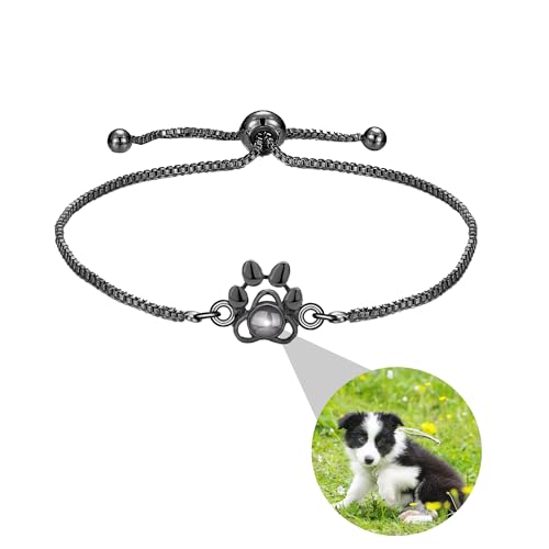 VAKTWPDLY Benutzerdefinierte Hund Pfote Armband mit Bild im Inneren personalisierte Foto Projektion Armband - Unique Pet Memorial Geschenk - einstellbare Kette für Hundeliebhaber von VAKTWPDLY