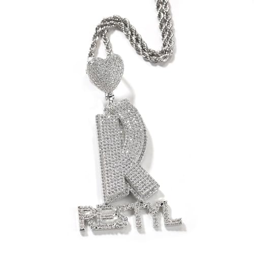VAKTWPDLY Benutzerdefinierte Name Halskette Personalisierte Herz Anfangsbuchstabe Halsketten Iced Out 18K Gold plattiert simulierten Diamant Namensschild Anhänger Hip Hop Schmuck Geschenk für ihn ihr von VAKTWPDLY
