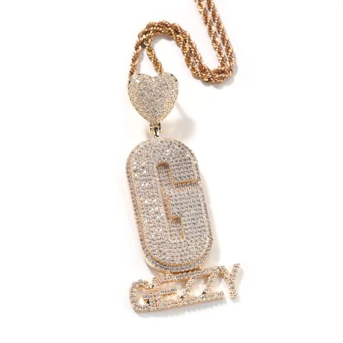 VAKTWPDLY Benutzerdefinierte Name Halskette Personalisierte Herz Anfangsbuchstabe Halsketten Iced Out 18K Gold plattiert simulierten Diamant Namensschild Anhänger Hip Hop Schmuck Geschenk für ihn ihr von VAKTWPDLY