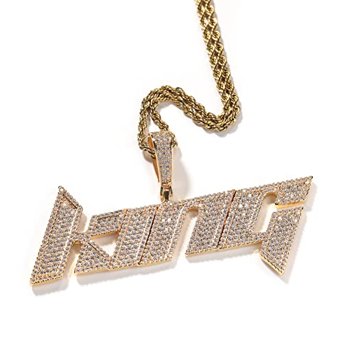 VAKTWPDLY Custom Initial Letter Anhänger Halskette 18K Gold plattiert Iced Out Kette Personalisierte Name Anhänger Hip Hop Stil Halskette mit Tennis-Kette für Männer Frauen von VAKTWPDLY