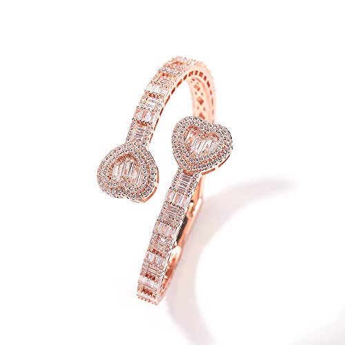 VAKTWPDLY Eis aus Diamant Herz Manschette Armband, Mens 18K Gold überzogene Cubic Zirkonia Open Band Armreif Tennis Kette Armreif Hip Hop Rapper Schmuck für Frauen von VAKTWPDLY