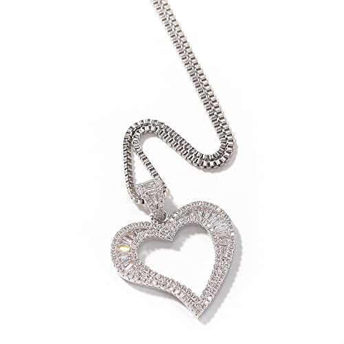VAKTWPDLY Iced Out Heart Anhänger Kette Halskette voll gepflastert Cubic Zirconia Hollow Out Heart Shape Anhänger 18K Gold plissiert Liebe Anhänger Charme Hip Hop Schmuck für Männer Frauen von VAKTWPDLY