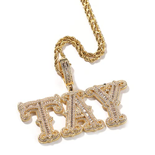 VAKTWPDLY Personalisierte Name Halskette 18K Gold plattiert Simulated Diamond Iced Out Chain Chunky Hip Hop Halskette Buchstabe Anhänger Charms Custom Chain für Männer Frauen von VAKTWPDLY