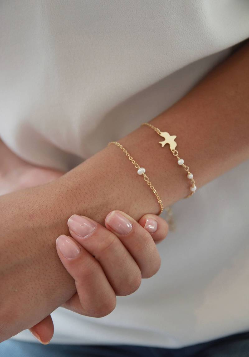 Vogel Armband Taube Perlenarmband Gold Geschenke Für Mama Taufe Geschenk Perlenschmuck Frau Lehrer von VALAY