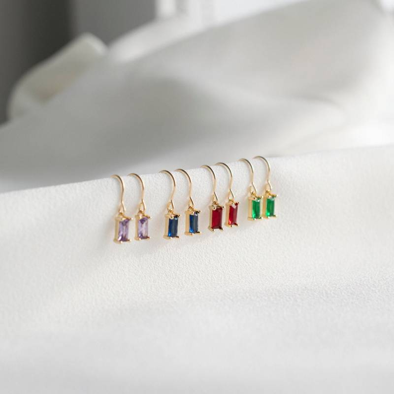 Zirkonia Baguette Ohrringe Baumeln Zierliche Smaragd Amethyst Saphir Rubin von VALAY