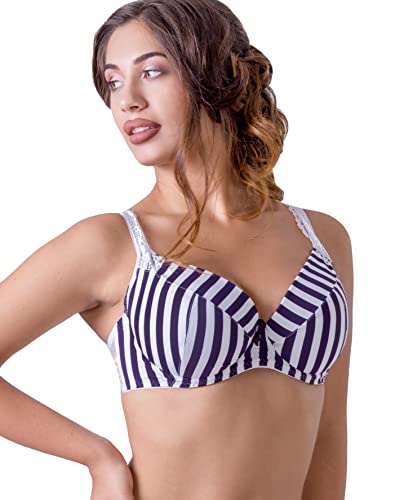 VALEA Luxuriöser Push-up-BH, weicher BH, Spitze, verstellbare Träger, Kollektion Macaria, Dunkelblau/Rosa, 90D von VALEA