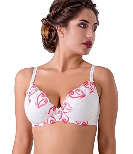 VALEA Luxuriöser Push-up-BH, weicher BH, Spitze, verstellbare Träger, Kollektion Rosa, Milch / Rot, 80B von VALEA