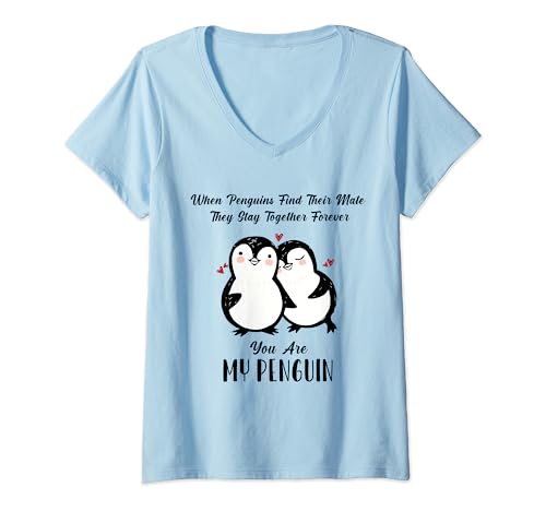 Damen Wenn Pinguine ihren Partner finden, bleiben sie für immer zusammen T-Shirt mit V-Ausschnitt Damen Wenn Pinguine ihren Partner finden, bleiben sie für immer zusammen T-Shirt mit V-Ausschnitt von Valentine