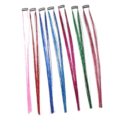 7 Stück Teiliges Glitzer Haarsträhnen Farbenfrohe Lametta Haarverlängerungen für Fotografie Cosplay Partys und Mehr Einfache Anwendung Haarfärbung von VALICLUD