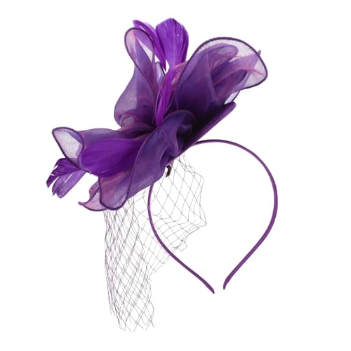 Feder Haarspange Hut Ausgefallener Kleiderhut Korkhut Brautkopfschmuck Für Die Hochzeit Sonnenhut Mit Gesichtsschutz Hochzeit Stirnband Damen Stirnbänder Kostüm Party Violett Seide VALICLUD von VALICLUD