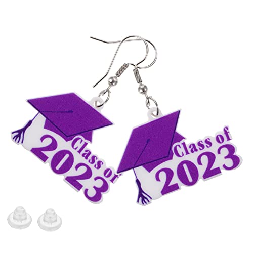 VALICLUD 1 Paar 2023 Abschluss-ohrring Baumeln Grad Ohrringe Bogenohrringe 2023 Abschlussohrring Tropfenohrringe 2023 Senior-ohrringe Abschluss Thema Ohrringe Träne Violett Acryl von VALICLUD