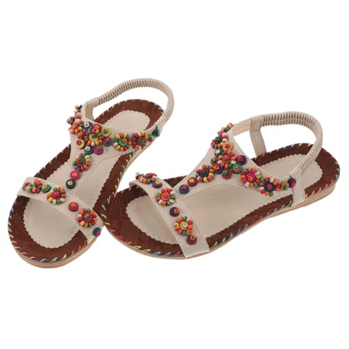 VALICLUD 1 Paar Flache Sandalen: Bequeme Damensandale Mit Knöchelriemen – Flache, Rutschfeste Strandschuhe Im Boho-stil Mit Perlenschmuck Für Damen, Mädchen Und Frauen (größe: 38) von VALICLUD