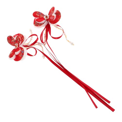 VALICLUD 1paar Chinesischer Stil Haarschmuck Für Mädchen Handgefertigte Rote Schmetterlings-haarspange Mit Quaste Accessoires Für Neujahrsfeiern Und Hanfu-outfits von VALICLUD