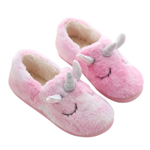 VALICLUD Einhorn Hausschuhe Damen Rutschfeste Plüsch Pantoffeln Für Winter Gemütliche Und Bequeme Hausschuhe Für Zuhause Rosa Größe 35-36 von VALICLUD