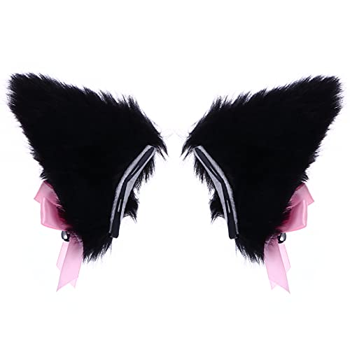 VALICLUD 1paar Katzenohren Haarclip Für Cosplay Und Partys Haarschmuck Für Halloween Weihnachten Geburtstagsfeiern Und Mehr Niedlicher Katzenstil Mit Glocken Und Schleife von VALICLUD