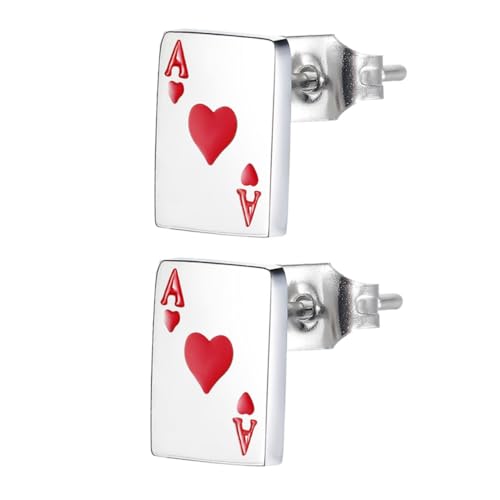 VALICLUD 1 Paar Poker-Ohrringe Ohrringe für Frauen Ohrringe für Mädchen Ohrstecker spielkarten ohrringe Kartenspielen Ohrschmuck für Mädchen Ohrtropfen-Schmuck Sterling Silber schmücken rot von VALICLUD