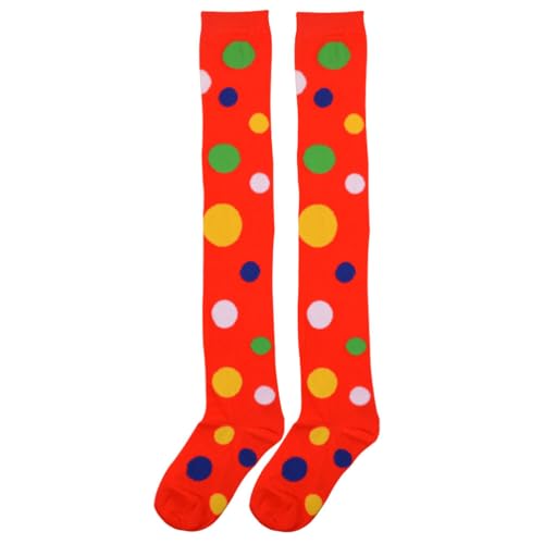 VALICLUD 1 Paar Socken Damen Clownsocken Rote Kniestrümpfe Clown-cosplay-strümpfe Orange Oberschenkelhohe Neuheits Kniestrümpfe Gemustert Lässige Fräulein Knie Hoch von VALICLUD