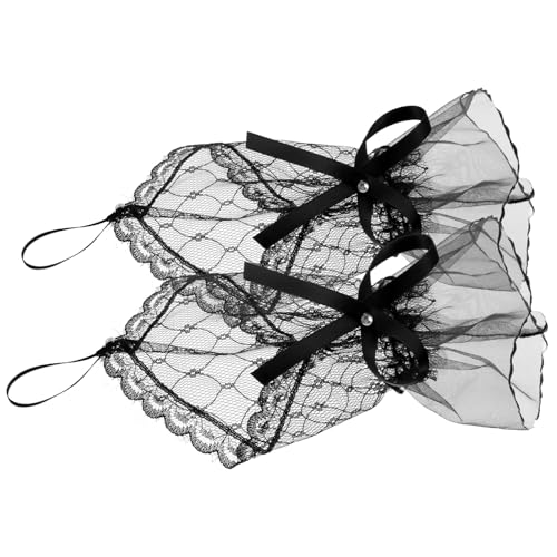 VALICLUD 1 Paar Spitzenhandschuhe Hochzeitsmanschette Mesh-Ärmel dekorativer Nadelschmuck Tanzhandschuhe Hochzeitsaccessoires Manschettenärmel Lolita-Handschuhe mit Spitzenmanschetten Black von VALICLUD