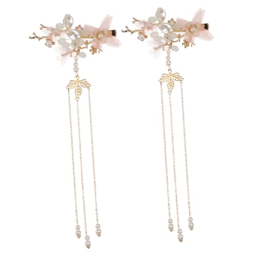 VALICLUD 1 Paar Vintage Haarschmuck Seidenblumen Haarclips mit Perlen Quasten Eleganter Brautschmuck für Hochzeiten Traditionelles Chinesisches Design Handgefertigte Haarklammern für Damen von VALICLUD