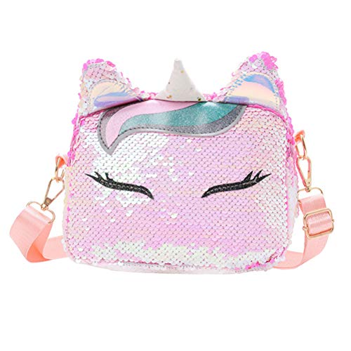 VALICLUD 1 STÜCK Nette Mini Einhorn Geformte Pailletten Ohr Handtaschen Mädchen Casual Kette Messenger Crossbody Geldbörse Umhängetasche (Weiß Anti- rosa) Stylische Tasche von VALICLUD