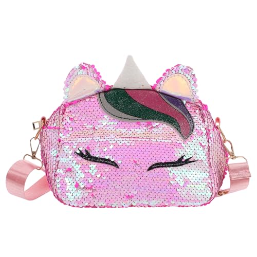 VALICLUD 1 STÜCK Nette Mini Einhorn Geformte Pailletten Ohr Handtaschen Mädchen Casual Kette Messenger Crossbody Geldbörse Umhängetasche (Weiß Anti- rosa) Stylische Tasche von VALICLUD
