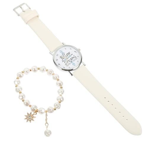 VALICLUD Mädchen Armbanduhren Set Mit Weißen Lederarmband Teiligem Schmuckset Damen Armbanduhr Mit Elegantem Design Geeignet Für Schule Partys Und Freizeit von VALICLUD