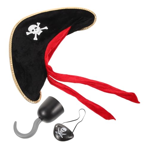 VALICLUD 1satz Piraten Kostüm Set Für Halloween Und Cosplay Enthält Augenklappe Piratenhut Und Roten Schal Dekoration Für Partys Und Aufführungen von VALICLUD