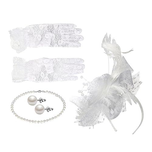 VALICLUD 1 Satz Cocktailparty-Hut fashion design perlenschmuck set zinkleimverband Kirche Versammlung Kopfschmuck Brautschleier Spitze Braut Perlenkette Teepartyhut für Frauen abs Weiß von VALICLUD