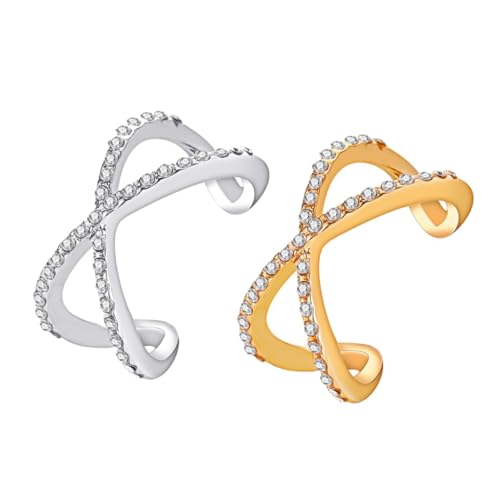 VALICLUD 1 Satz Diamant-ring Reifen Finger Einstellbar Stapelbar Stapelung Modisch Freundschaftsringe Offene Ringe Moderinge Ringe Für Modeschmuck Legierung Silver 2 Stück von VALICLUD