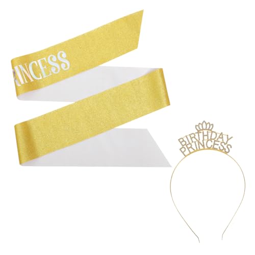 VALICLUD 1 Satz Glitzer Krone Haarreif mit Schärpe Geburtstags Kostümzubehör für Prinzessinnen Themenfeiern Robust und Elegant mit Funkelnden Details Perfektes Geburtstagsfoto von VALICLUD