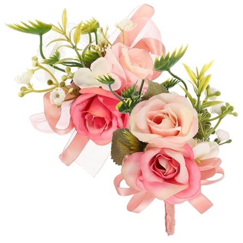 VALICLUD 1 Satz Handgelenk Blumencorsage Set Armbänder Dekoration Korsage Blumen- Corsage Für Handgelenk Bräutigam Hochzeit Armbrennstücke Handgelenk Corsage Braut- Die Seide Rosa von VALICLUD
