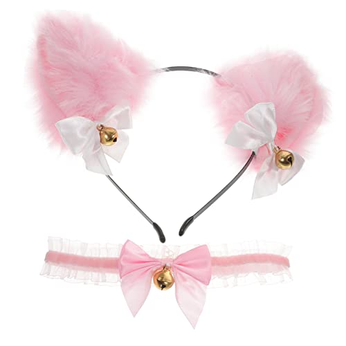 VALICLUD 1 Satz Katzenohren Haarreif mit Halskette und Schleifen Süßes Cat Ear Headband für Cosplay Karneval und Halloween Hautfreundliches Material für Partys und Outfits von VALICLUD