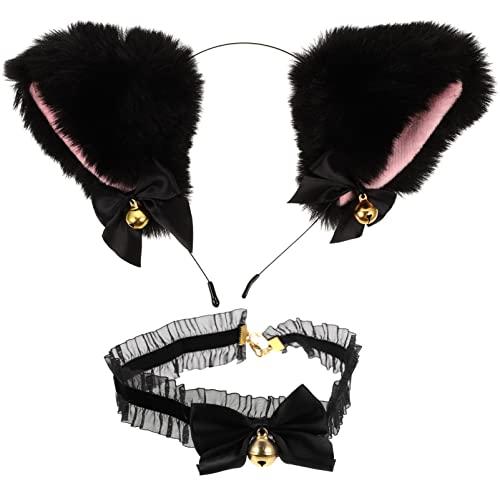 VALICLUD 1 Satz Katzenohren Haarreifen mit Glocken Halsband und Rüschendekoration Cosplay Karneval und Themenpartys Bequem von VALICLUD