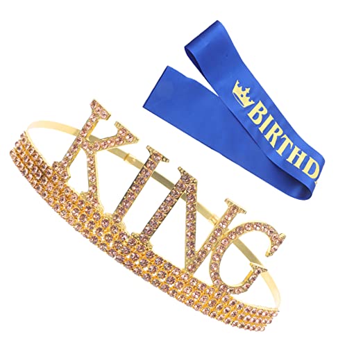 VALICLUD 1 Satz Königliche Krone mit Schärpe Geburtstagsaccessoires für Männer Glitzernde Diadem für Themenpartys Kostümverzierung mit Rhinestone und Blauer Schulterband von VALICLUD