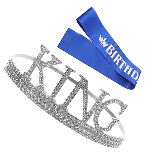 VALICLUD 1 Satz Krone Schärpe für Männer Geburtstagskrone mit Glänzenden und Blauer Schulterband Partyzubehör für Prom und Festliche Anlässe von VALICLUD