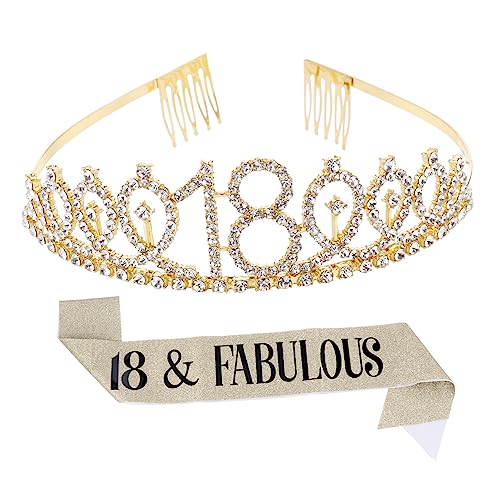 VALICLUD 1 Satz Krone Zeremonieller Gürtel Zu Party Mädchen Geburtstag Tiara Und Schärpe Kronen Männer Königin Abschlussball 18. Bday Tiara Geburtstagsschärpe Und Krone Golden Stoff von VALICLUD