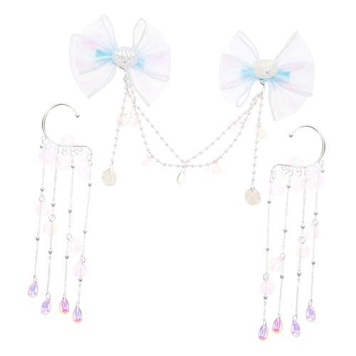 VALICLUD 1satz Mermaid Haaraccessoires Set Für Mädchen Kawaii Meerjungfrau Prinzessin Mit Künstlichen Perlen Quasten Und Schleifen-haarspangen Eleganter Kopf-schmuck Für Mädchen von VALICLUD