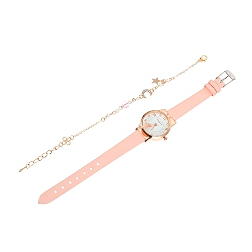 VALICLUD 1 Satz süße Katzenuhr shöne bescherung Weihnachten Geburtstagsgeschenke Zinklegierung Herren Armband Herrenarmbänder Mond Armband Quarzuhr Leder Rosa von VALICLUD