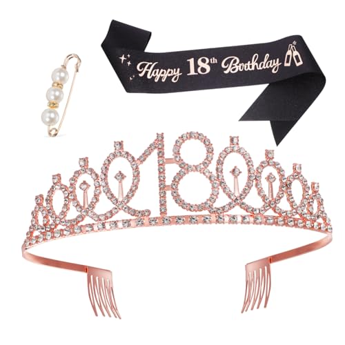 VALICLUD 1 Set Gürtel Perlennadel Geburtstagskrone Und Schärpe Geburtstagsschärpe Für Mädchen Schärpe Zum 18 Geburtstag Geburtstagsfeier Tiara Geburtstagskrone Für Mädchen von VALICLUD