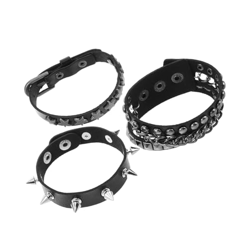 VALICLUD 1 Set Kunstlederarmbänder Punk Goth Manschettenarmband Gothic Rivet Buckle Armbänder Schwarz Für Männer Frauen Halloween Party Favors von VALICLUD
