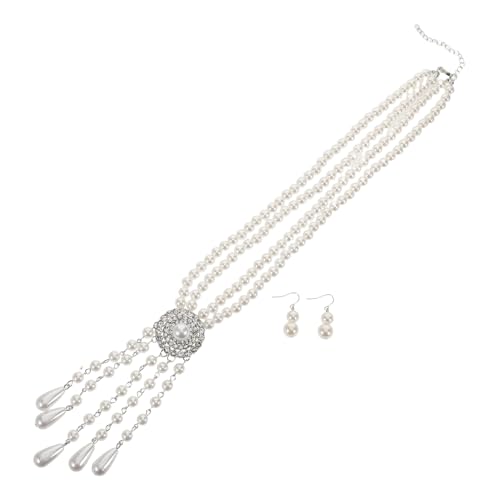 VALICLUD 1 Set Perlenkette Mit Ohrringen: Lange Quaste, Mehrlagiger Kunstperlen-halsreif, Barocker Perlenkettenanhänger, Damen-statement-schmuck Für Mädchen, Abendparty, Geburtstag von VALICLUD