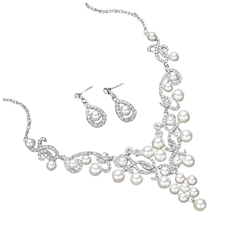 VALICLUD 1 Set Perlenschmuck Ohrringe Braut Braut Damen Halsketten Hochzeit Zierliche Tropfen Perlen Halskette Perlenkette Weiß von VALICLUD