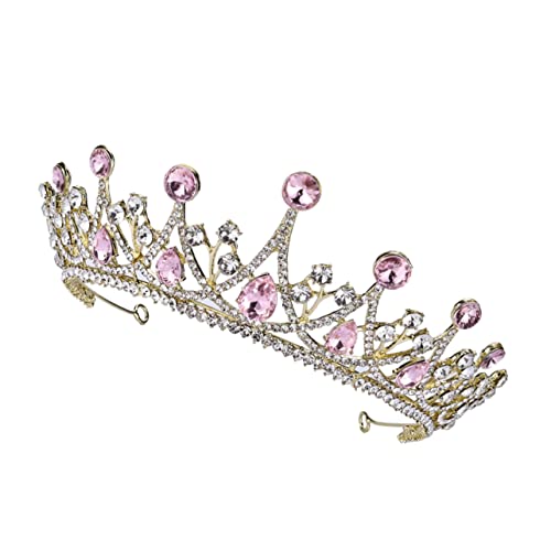 VALICLUD 1 Stück Brautkrone Tiara Braut Kopfbedeckungen Für Hochzeit Strass Haarschmuck Strasskrone Elegante Krone Große Krone Kopfbedeckung Für Frauen Haaraufsätze Prinzessinnenkrone Rosa von VALICLUD