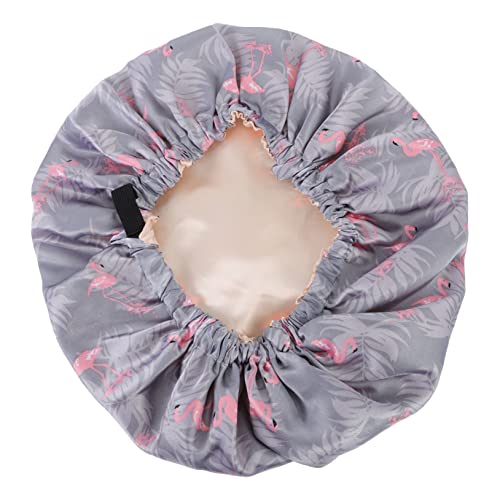 VALICLUD 1 Stück Doppellagige Satin Schlafhaube für Damen Atmungsaktive und Verstellbare zum Schutz von Langen Haaren für Nacht Bad und Make Up mit Flamingo von VALICLUD