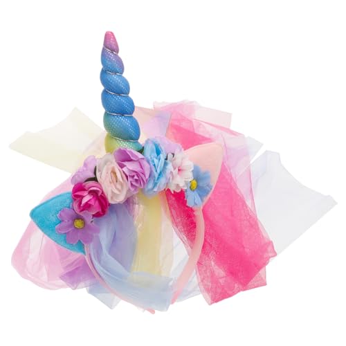 VALICLUD 1 Stück Einhorn Haarreif mit Schleier Party Kopfschmuck für Mädchen Süße Haaraccessoires für Geburtstagsfeiern und Cosplay von VALICLUD