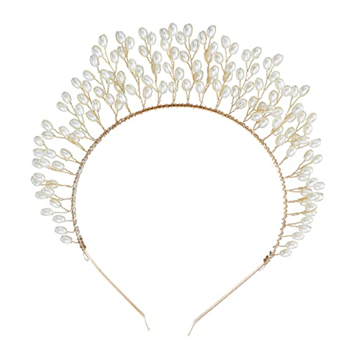 VALICLUD 1 Stück Perlen Tiara Haarband zur Hochzeit erste Braut- Glücklich Haarzubehör Tiara-Krone für Frauen Hochzeit Braut Tiara Hochzeitskopfschmuck Hochzeit Haarreifen Legierung Golden von VALICLUD