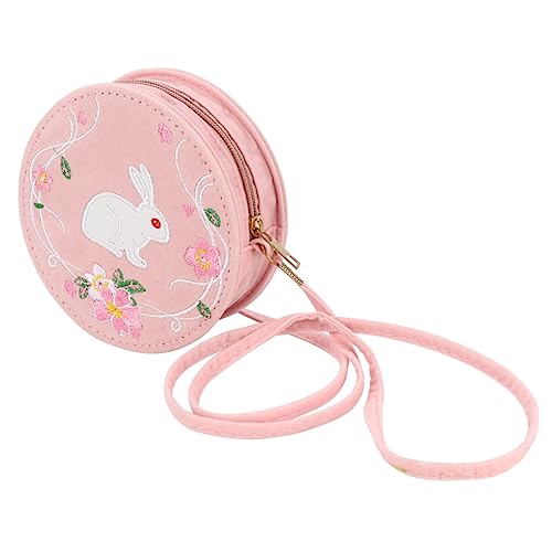 VALICLUD 1stk Runde Tasche Aus Samt Han Kostüm Antike Tasche Pinke Umhängetasche Umhängetaschen Stickerei Tasche Antike Umhängetasche Tasche in Runder Form Cord Langer Schultergurt Bote von VALICLUD