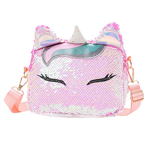 VALICLUD 1 x Mini-Handtasche in Einhorn-Form mit Pailletten, für Mädchen, lässige Kette, Messenger-Börse, Umhängetasche (Weiß/Anti-Pink/Rosa) von VALICLUD